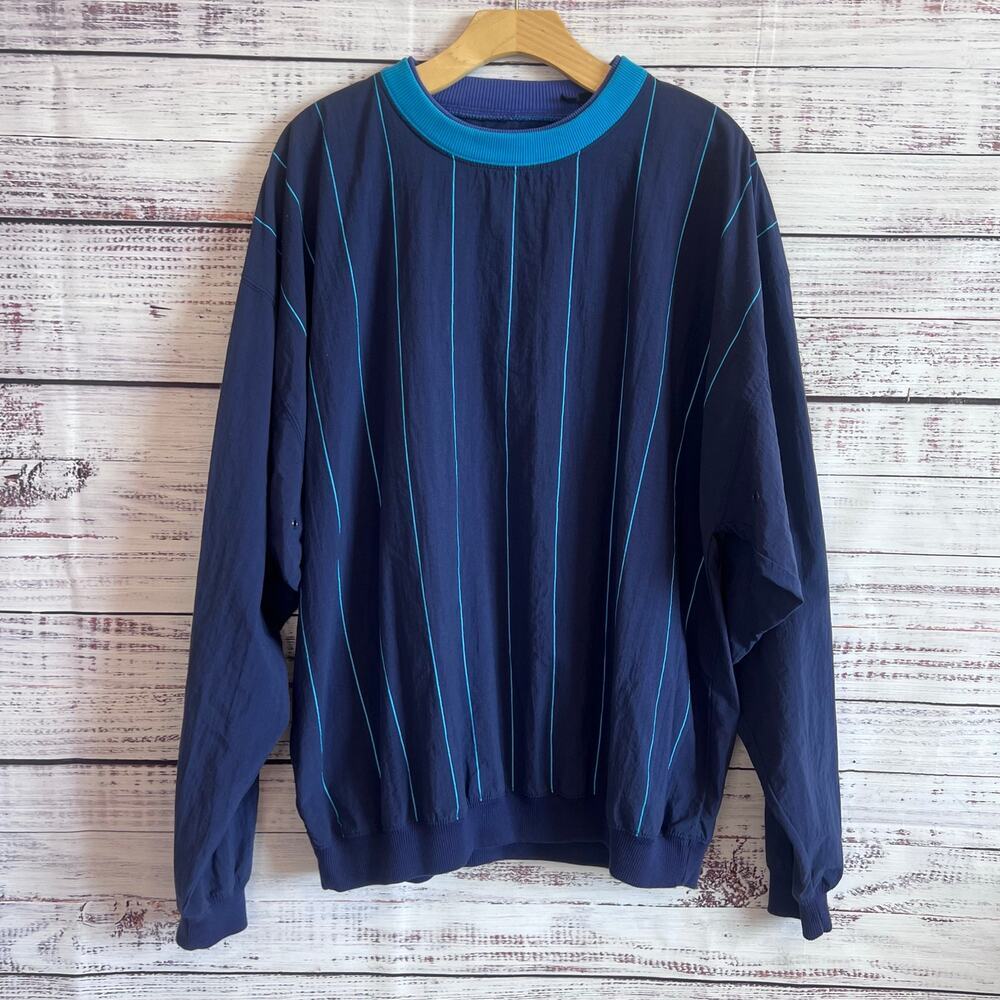 Eddie Bauer Vintage 1990's Pinstripe Pullover Windbreaker Blue XL